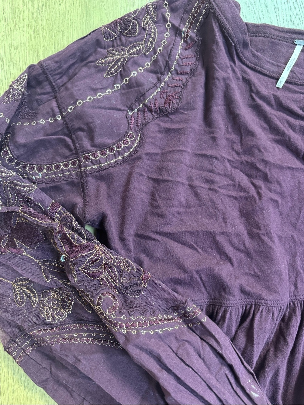 Free People Embroidered Peplum Long-Sleeve Top - Purple - Picture 2 of 3